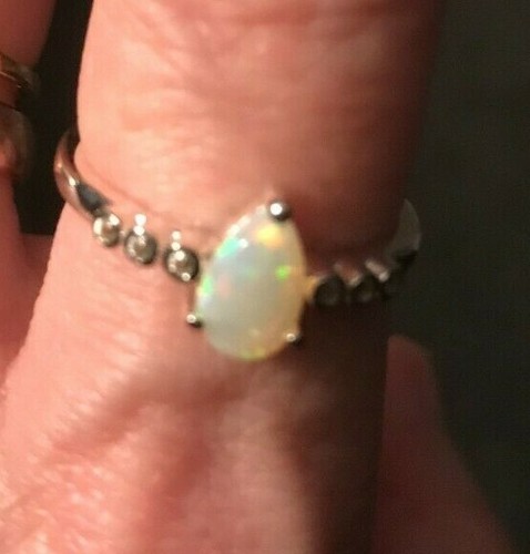 100% GENUINE Coober Pedy Opal & White Zircon Sterling Silver Ring 0.55cts - Picture 12 of 12