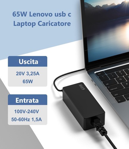 65W USB C Caricatore Alimentatore per Lenovo ThinkPad T14 T15 T480 T480s T490 T4 - Foto 2 di 7