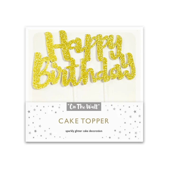 ON THE WALL® PARTYWARE - GOLD GLITTER CAKE TOPPER - HAPPY BIRTHDAY - £2.49