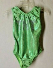 GO FOR THE GOLD Girls XS Leotard Dance Gymnastics Holographic TNT Green Stars