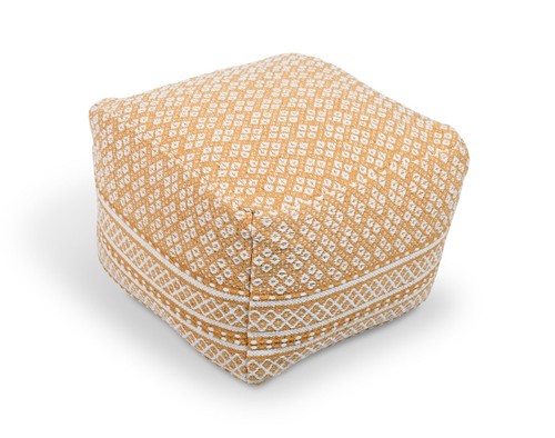 Senf Gold Gepunktet Handgewebt 100% Baumwolle Quadratisch Pouf Sitz Sitzsack Fußbank - Bild 1 von 6