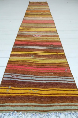 Rug Runner Vintage Turkish Hallway Kilim Carpet Runner Corridor Rug 59"X137"