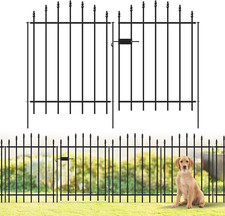 Metal Garden Fence with Gate 32 in H X 12 Ft L, 1 Gate  5 Panels Border Dog Fen