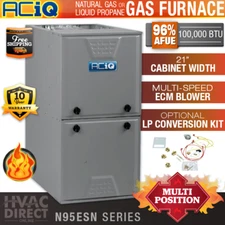 ACiQ 100,000 BTU 96% AFUE 1 Stage Natural Gas or Propane LP Furnace - ECM Blower