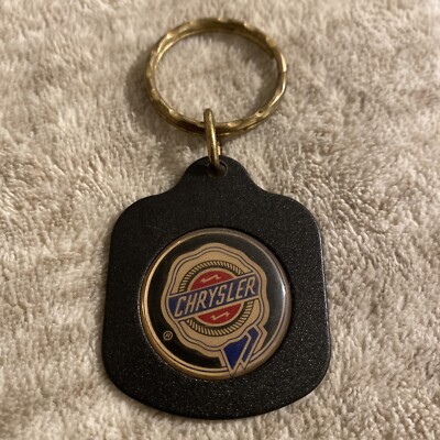 RARE 1970s-80s ORIGINAL N.O.S.  CHRYSLER  BLACK METAL ACRYLIC KEYCHAIN/KEYRING