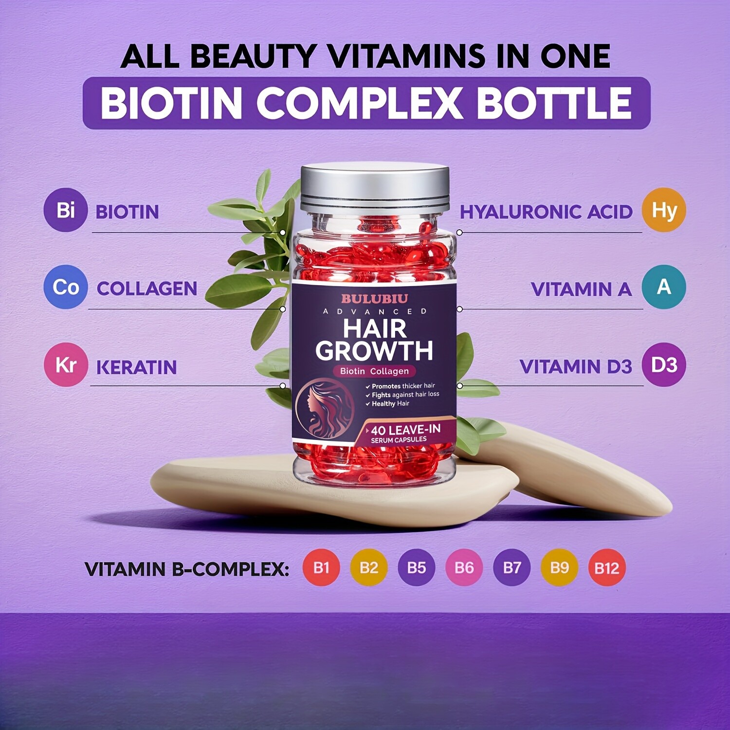 Hair Serum Vitamins Biotin Collagen Oils 40 Caps Revitalize Your Hair Repair-image