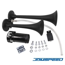 150DB 12V Black Loud Dual Trumpet Train Air Horn Kit For Car Truck Boat RV 