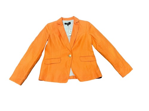 NEW Talbots Blazer Jacket Womens Sz 2 Petite Orange Linen One Button Lined - Picture 2 of 12