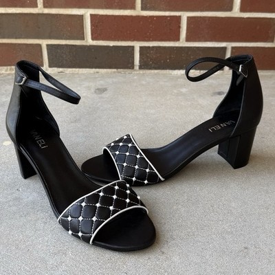 VANELi Mayann Quilted Studded Ankle Strap Womens Black Dress Sandals Sz 10 N