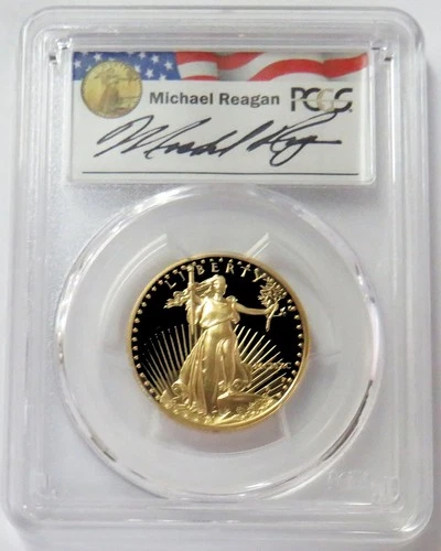 1990 P GOLD REAGAN SIGNED $25 AMERICAN EAGLE 1/2 OZ PCGS PR 69 DCAM