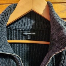 Express Design Studio Men's Black  Gray Full Zip 100 Cotton Sweater Size Large