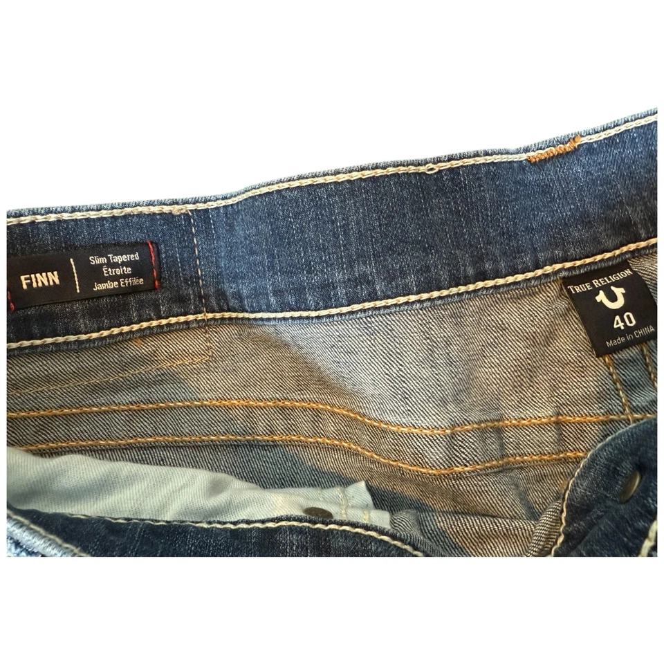 Pantalones de mezclilla para hombre True Religion Finn ajustados con cremallera cónica al tobillo desgastados talla 40 informales Foto 3 de 4