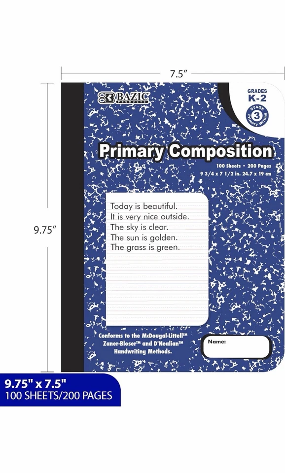 Libro de composición de diario primario BAZIC mármol azul grados K-2 (paquete de 10) Foto 3 de 4