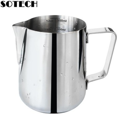SOTECH 12oz/350ml Stainless Steel Milk Pitcher-Barista Latte Art Frothing Cup 