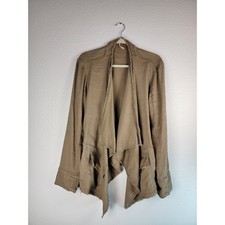 Free People Drape Front Raw Edge Linen Jacket Olive Taupe Large Boho