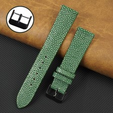 18mm Green Real Stingray Leather Watch Strap Flat Leather Band Men Handmade