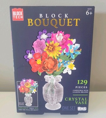 NEW Block Tech Block Bouquet CRYSTAL VASE Building Block Set 129 Pieces