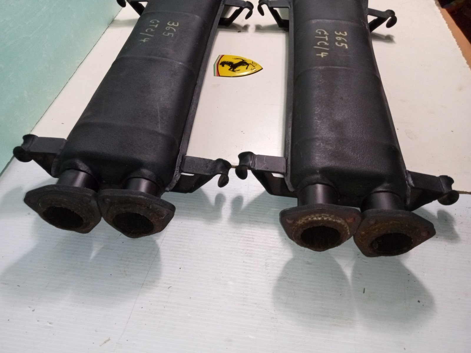 Ferrari 365 GTC/4 Engine Exhaust Pipe Muffler Silencers_Pair_GENUINE