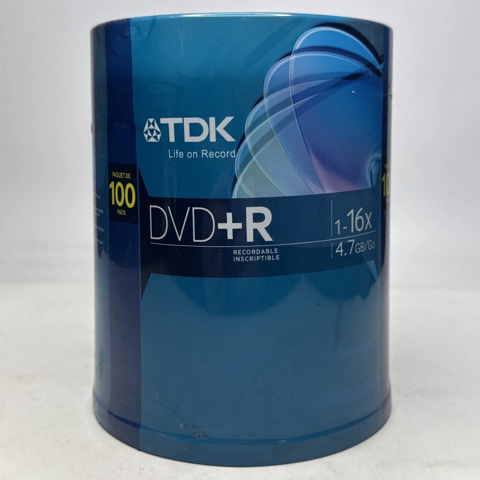 TDK DVD+R Recordable 1-16x 4.7GB/Go 100 PACK Spindle SEALED NEW-FREE SHIPPING! - Image 2 of 4