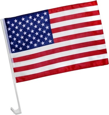 Double Sided Patriotic Car Window Flag with Clip & Pole, 17 x 12 In Color: 1pc