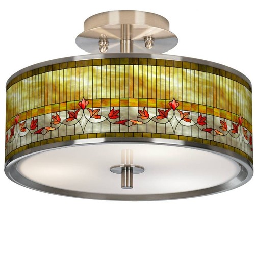 Mission Ceiling Light Semi Flush Mount Fixture Tiffany Style Lily 14" Bedroom
