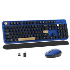 Colorful Wireless Computer Keyboard Mouse Combo Round Keycaps Black-Blue 1 PCS