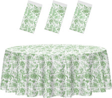 3 Pack Sage Green Floral Tablecloth Disposable 84 x 84 Inch Sage and White Flora