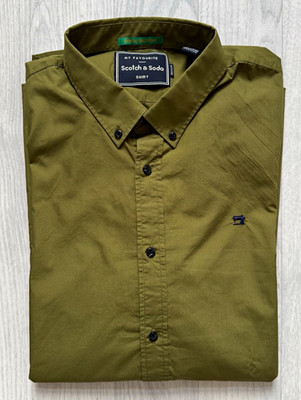 Scotch & Soda Klassisches Herrenhemd Olivgrün Button-Down Langarm Logo