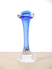 Vtg Cobalt Blue Aseda Glass Bud Vase Controlled Bubble Base Flared Top 6.5"
