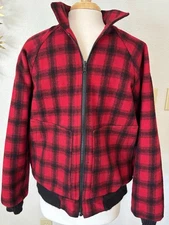 Vintage Woolrich Classic Red & Black Plaid Wool Bomber Jacket