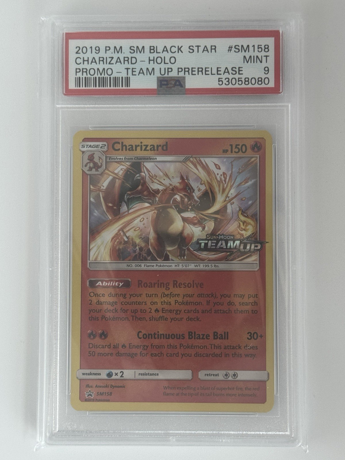 Pokemon SM158 Charizard Black Star Promo Team Up Prelease Holo PSA 9
