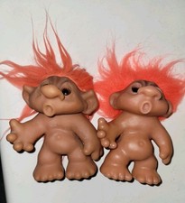 2 Vintage Thomas Dam Troll Doll Playmate O mouth 1980s Glass Eyes