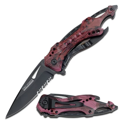 Folding Pocket Knife, 3.25-inch Serrated Blade, Camo Aluminum Handle, 7.75-in...