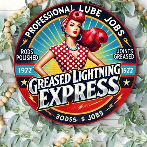 2D Flat, Vintage 1950s Retro Round Aluminum Wall Sign -Tin Metal Signs 8x8 Inch