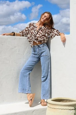 Womens Country Denim Aust Sailor Wide Leg Pocket Jeans Light Blue Sz 12 BNWT - image 1 of 4