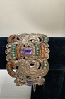 925 Mexican Sterling Silver Amethyst Turquoise Coral Bird Cuff Bracelet 6.5" — photo 2