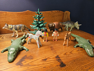 Playmobil Geobra Vintage 1974-80s Native American, Bison, Crocodiles, Carnegie