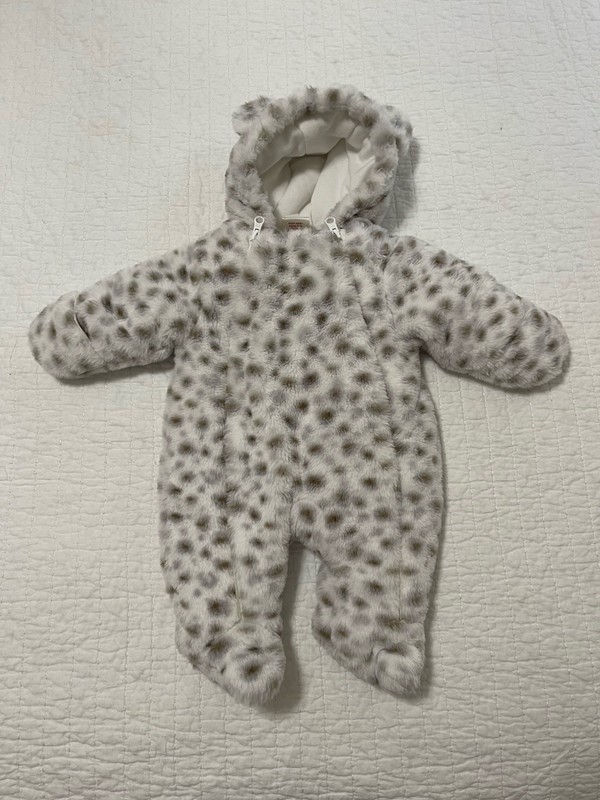 First Wish Baby Size 0-3 Month Faux Fur Leopard Print Warm Bunting Snow Suit
