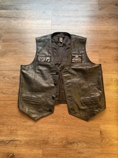 Vintage Wilson's Leather Mens Black Leather Button Front Vest w/ Patches XL
