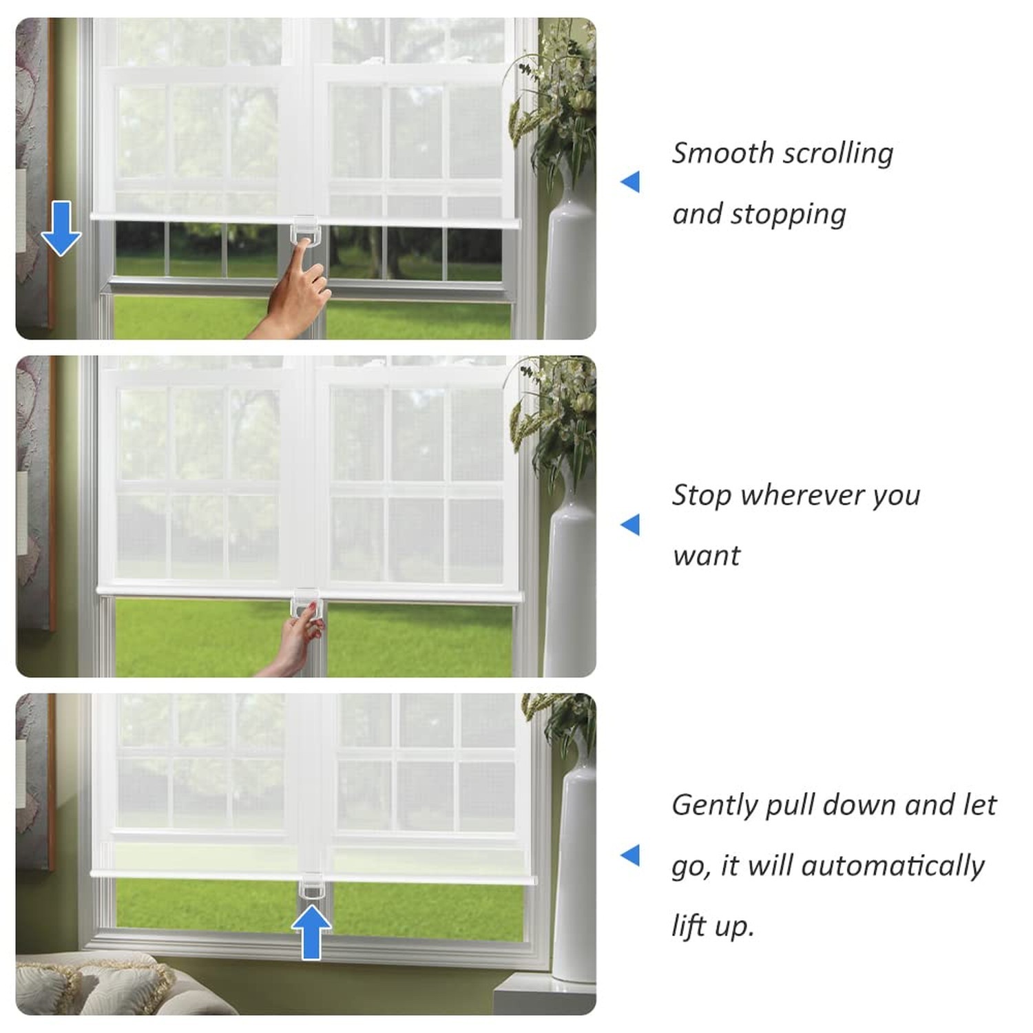 LUCKUP Light Filtering Roller Shades for Windows, Cordless Semi Sheer Solar B...