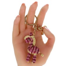 Zebra Animal Rhinestone Purple Crystals Keychain Bag Charm Articulated Tail