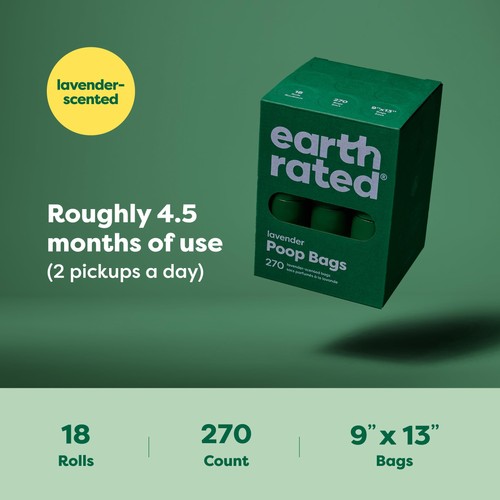 Earth Rated BIO270 9 x 13 inch Poop Bags for Dog - 18 Roll