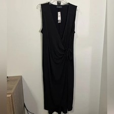 NEW LANE BRYANT BLACK STRETCH SATIN KNOT FRONT MIDI DRESS 18/20 NWT