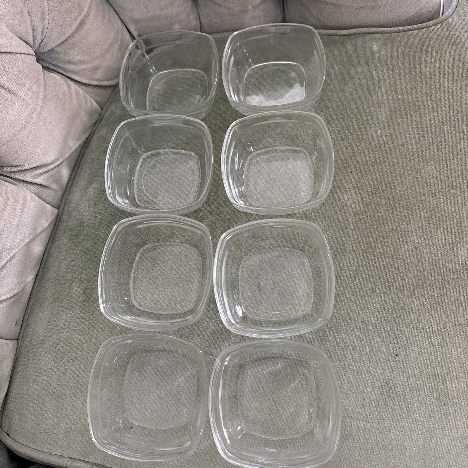 Set of 8 Clear 4¼" Square x 1¾" Tall DURALEX Nesting Bowls Made in France 8 oz