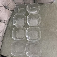 Set of 8 Clear 4¼" Square x 1¾" Tall DURALEX Nesting Bowls Made in France 8 oz