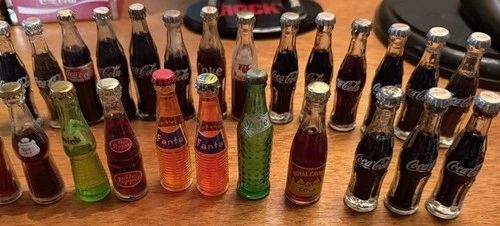 Vintage Mini 3 Inch Glass Soda Bottles Coke, Fanta ,Sprite  Dr.pepper Lot
