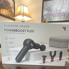 Sharper Image Powerboost Flex Massage Gun, Percussion, 4 Heads, 6 Speeds, Black