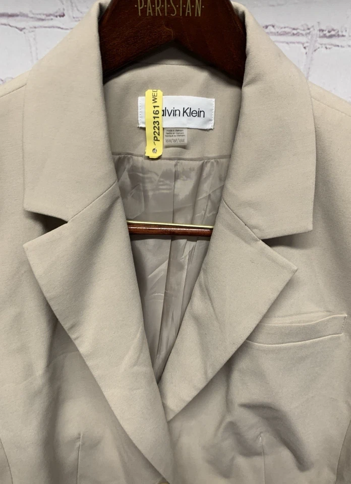Blazer chaqueta traje separado Calvin Klein para mujer talla grande 16W beige elástico Foto 3 de 4