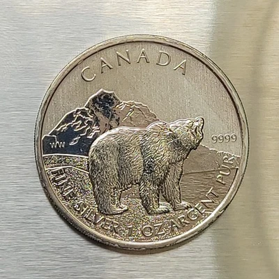 1 oz .9999 Fine Silver 2011 Grizzly Bear Wildlife Series Canada $5 - Image 1 of 3