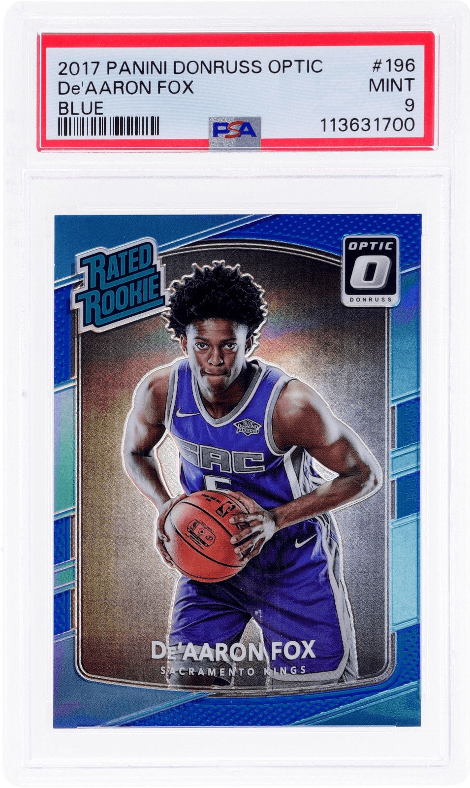 2017 Donruss Optic De'Aaron Fox Rated Rookie Blue #196 /49 PSA 9 Rookie RC